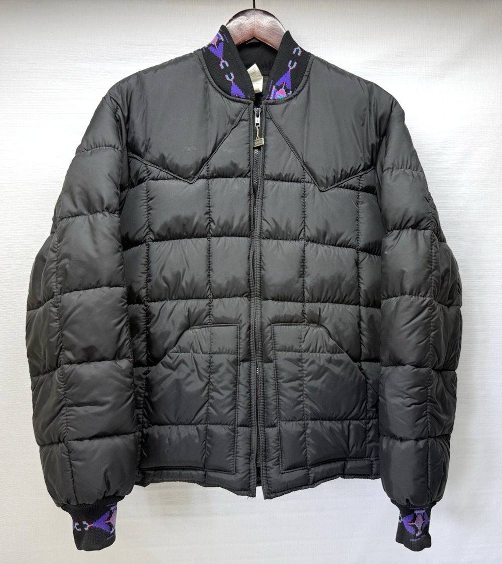 Vtg WALLS Blizzard Pruf 82135BK Mens Large Reg Black / Aztec Puffer Work Jacket